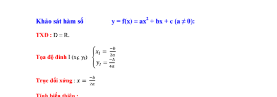 Bài tập chuyên đề khảo sát hàm số bậc 2: y=ax2+bx+c