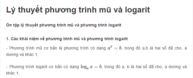 Lý thuyết phương trình mũ và logarit
