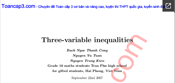 Tài liệu bất đẳng thức 3 biến tiếng Anh