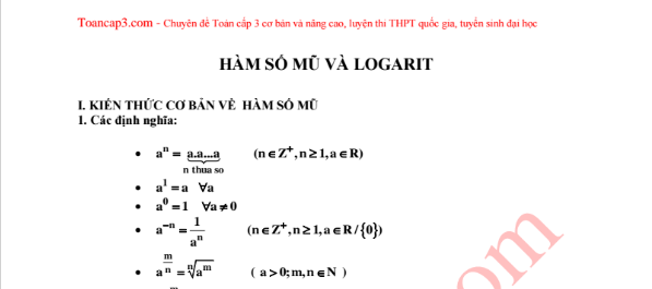 Tổng hợp về hàm số mũ logarit đầy đủ và chi tiết nhất
